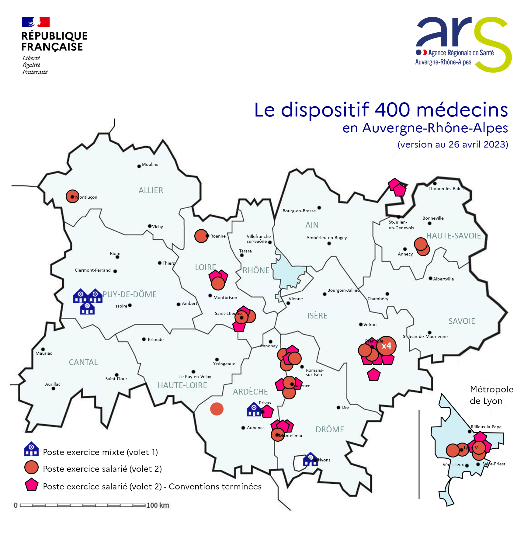 Cartographie des postes du dispositif 400 MG. Voir détails ci-après