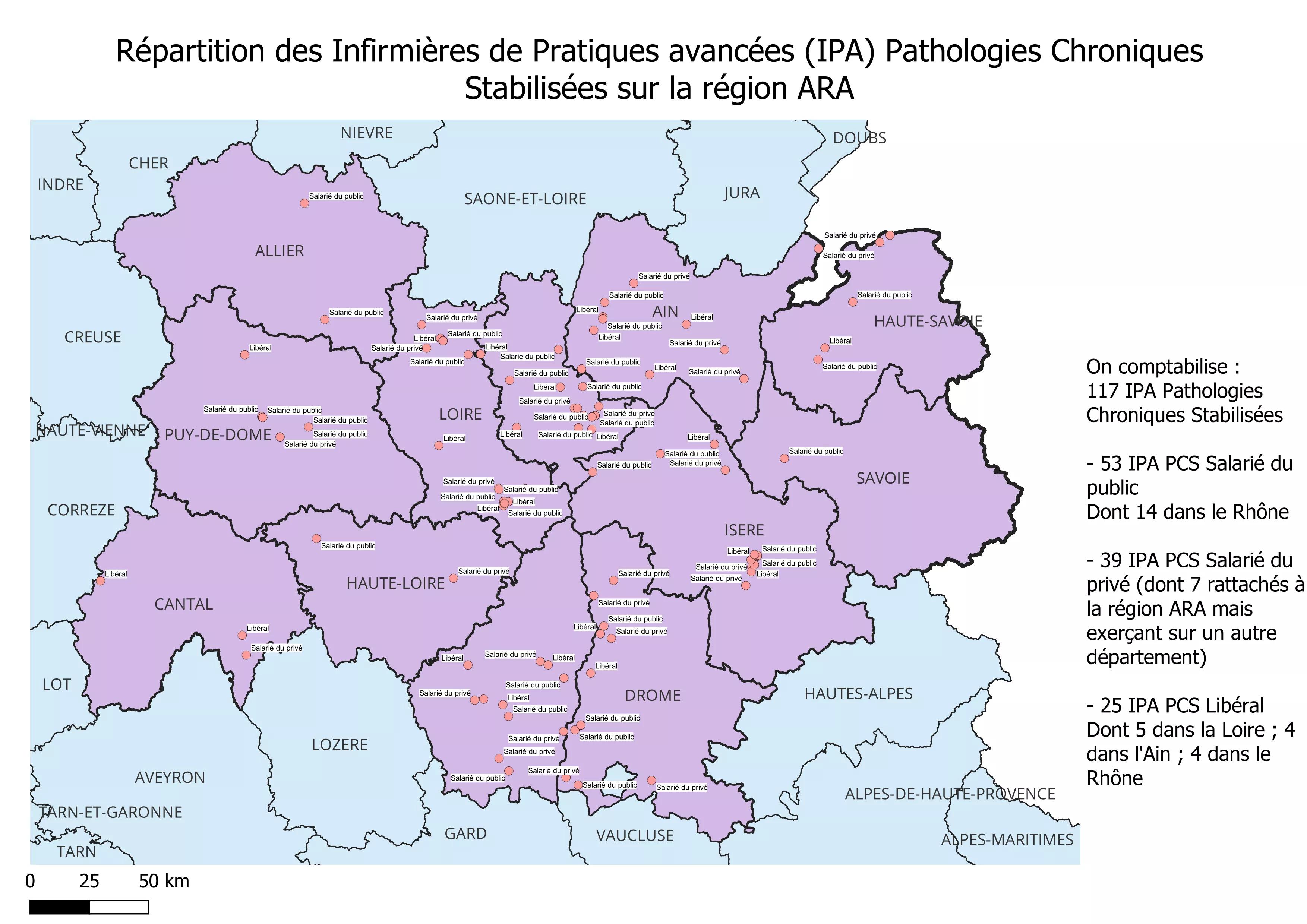 Répartition des IPA Pathologies chroniques stabilisées en région ARA