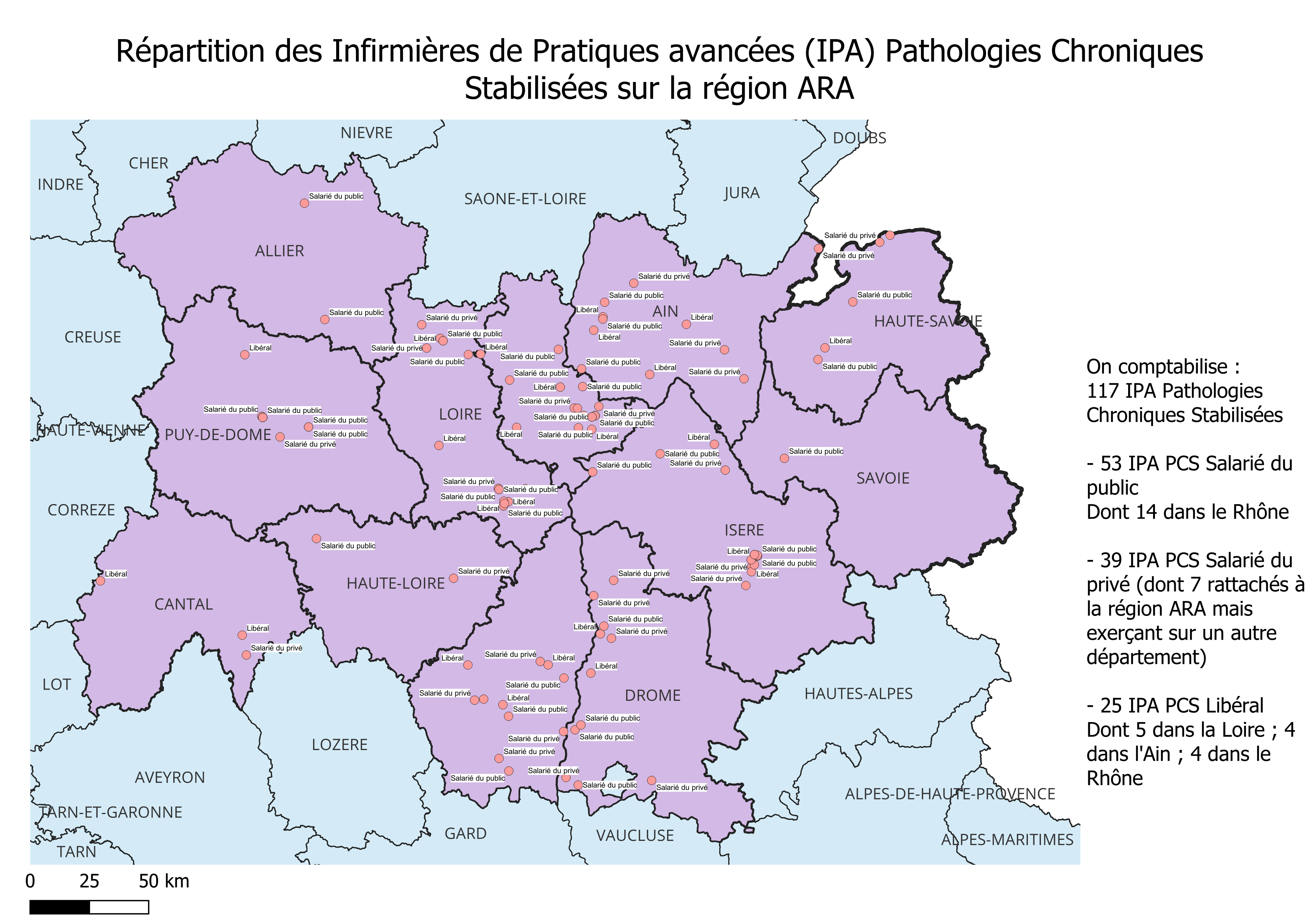 Répartition des IPA Pathologies chroniques stabilisées en région ARA